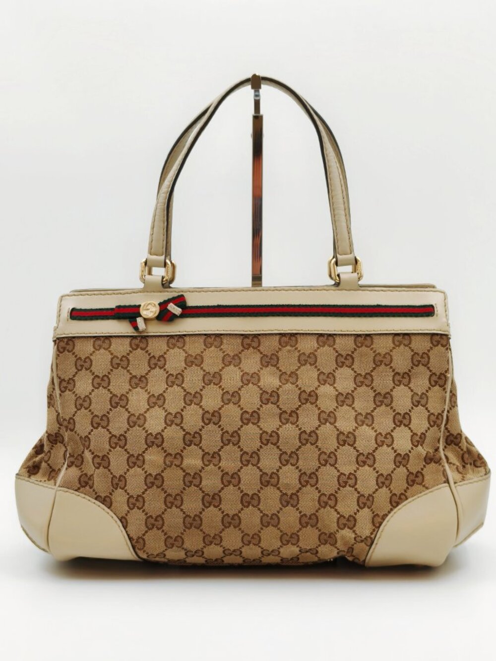 Gucci GG Monogram Canvas Web Stripe Bow Tote Shoulder Bag - Picture 2 of 15